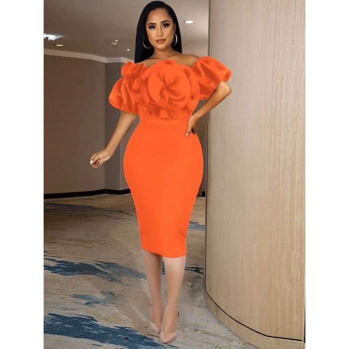 Femmes Tube Robes Moulante Hors paule Manches Bouffantes