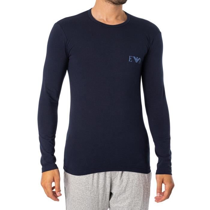Emporio Armani Pour des hommes T-shirt à manches longues avec logo Lounge Chest, Bleu