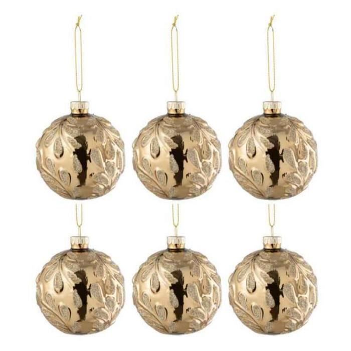 Lot de 6 Boules de Noël "Paillettes Brillantes" 8cm Or