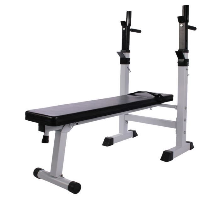 Physionics® Banc de Musculation avec Support de Barres - Pliable & Réglable, Charge max. 200kg - Banc de Poids, d’Entraînement