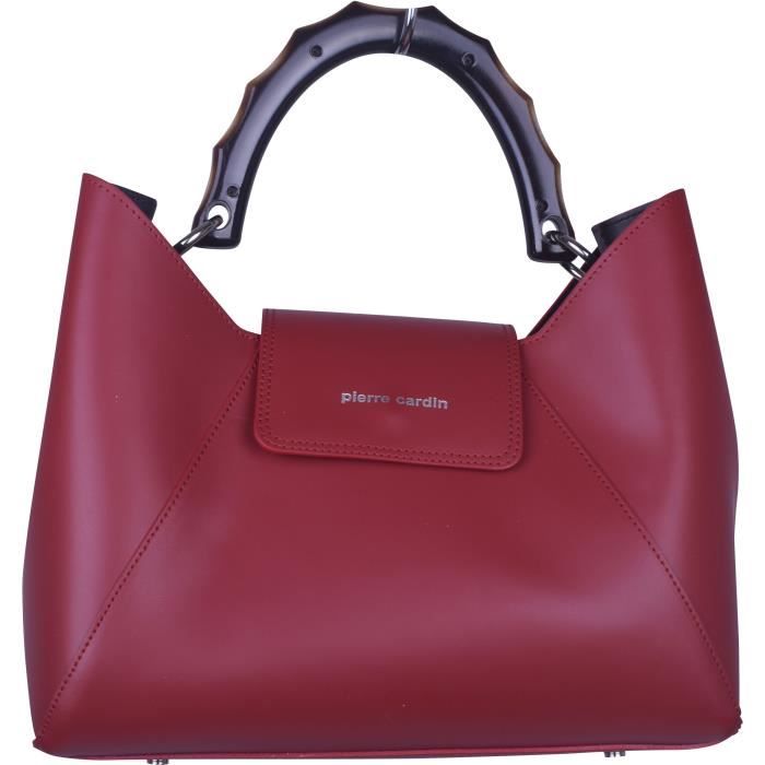 PIERRE CARDIN Sac Main en Cuir Rouge Bordeaux Femme Achat
