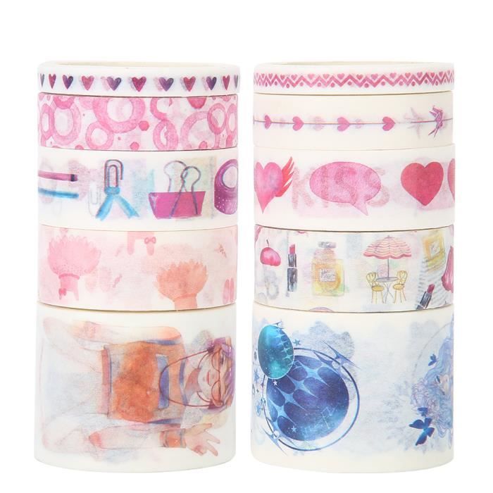 Qiilu Adhésif Décoratif Bricolage 2 Boîtes Ruban Coloré Motif Papier