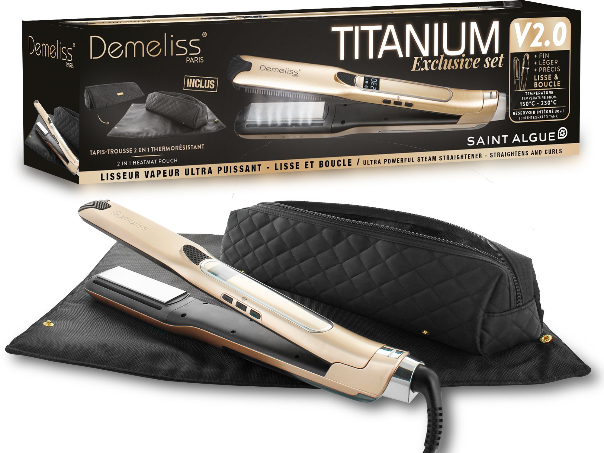 Coffret lisseur vapeur + tapis trousse 2 en 1 Demeliss Exclusive Set Tita V2 Gold Neuf - vue 3
