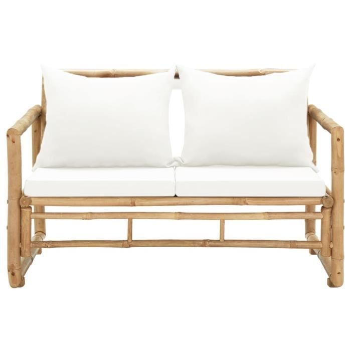 Canapé de jardin à 2 places avec coussins Bambou - SALALIS - SP112948