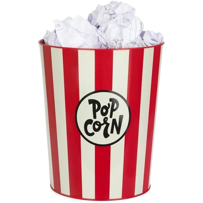 Corbeille à Papier Popcorn Rouge Et Beige - Design Original Métal Pour Bureau