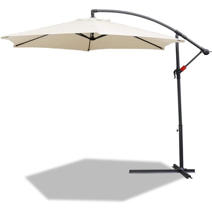 Parasol Déporté Hexagonal Tillvex 3m50 - Inclinable à Manivelle, Toile UV50+ - Pied Aluminium - Jardin, Terrasse