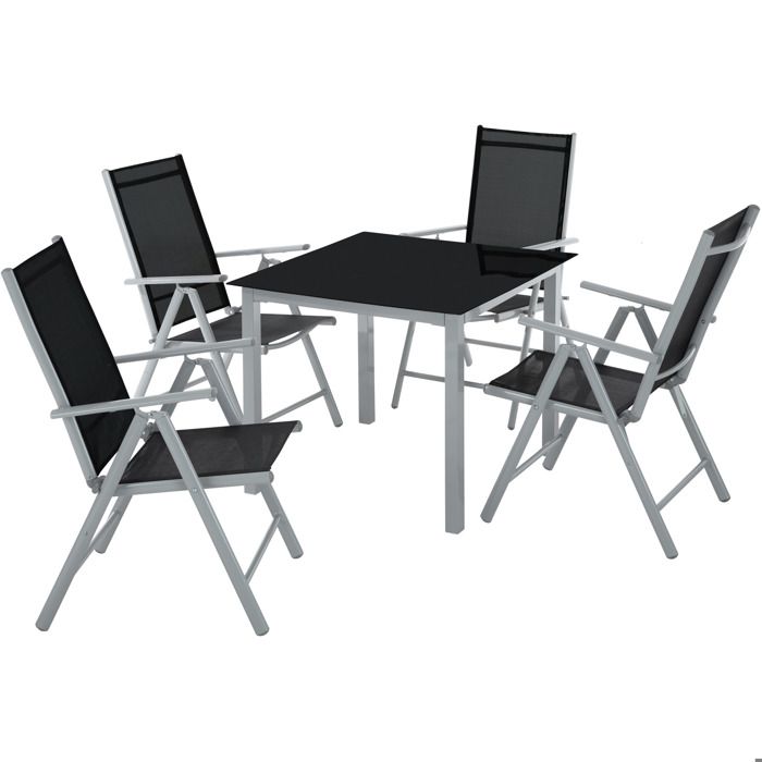 Tectake Salon De Jardin Avec 4 Chaises Pliantes Et 1 Table En