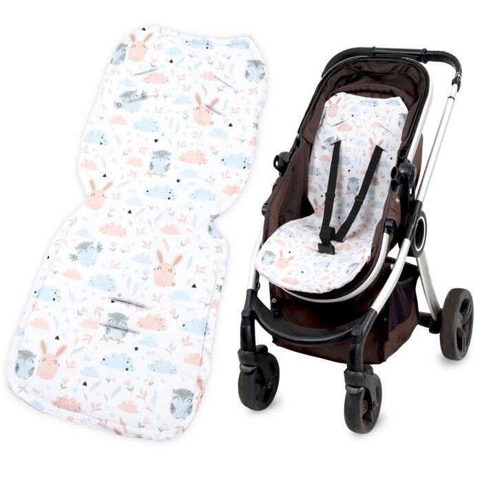 Coussin de siege coussin de poussette 75 x 35 cm enfant universel respirant avec protection de ceinture Minky Hiboux