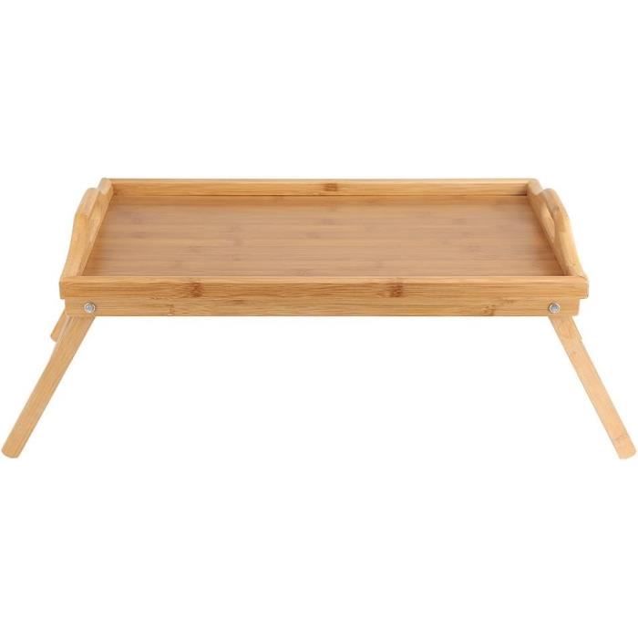 Table De Lit Réglable En Bambou 2 En 1 - Plateau Pour Petit-déjeuner Et Ordinateur Portable, Pieds Pliables - 56x33x24cm