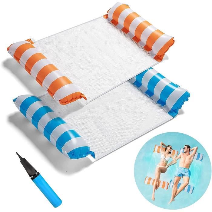 Lot De 2 Hamacs Flottants Piscine 4 En 1 - Matelas Gonflable 115x66cm Avec Pompe - Jaune Et Bleu Pour Plage Et Été