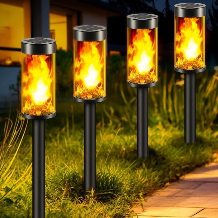 Lot De 4 Lampes Solaires Extérieur Jardin Carrées - Éclairage LED Blanc Avec Détecteur Automatique
