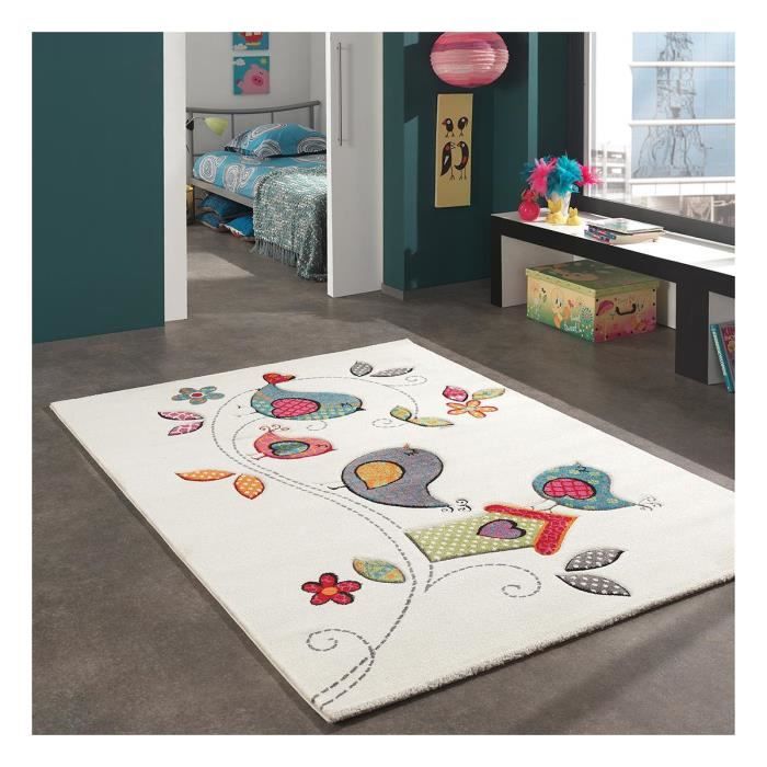 Tapis Enfant 140x140 Carre Cm Kids Oiseaux Creme Polypropylene Un Amour De Tapis Cdiscount Maison