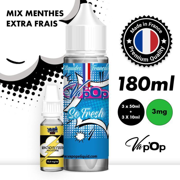 E-liquide Cigarette électronique - MENTHE EXTRÊME - 50MPGV/50VG - 0mg/ml -  LOT DE 3 x 50ml + 3 boosters 10ml 19,9mg (120ml)