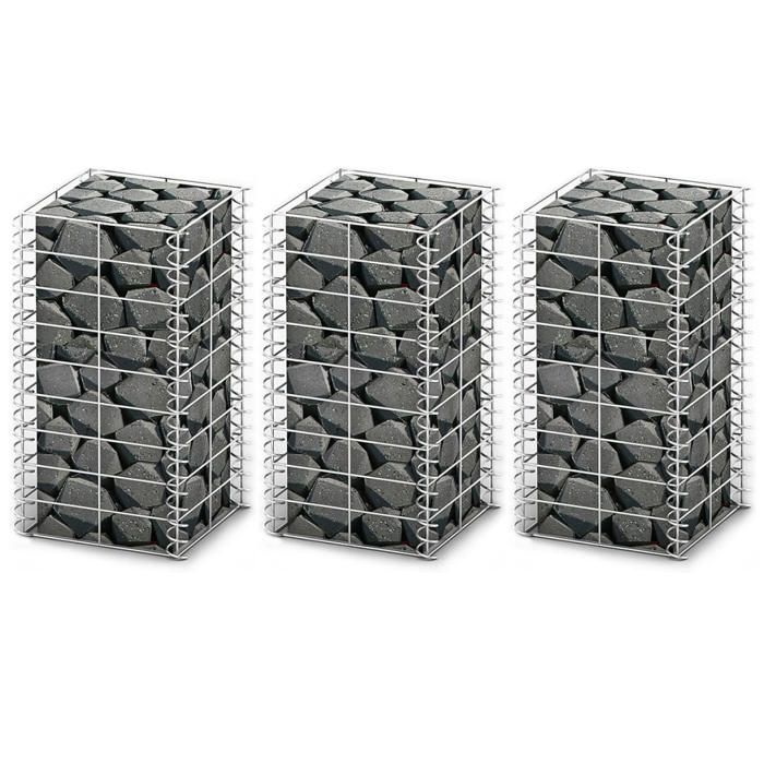 vidaXL 3x Paniers de Gabion Fil Galvanisée Bases pour Mur Clôture Jardin 141044
