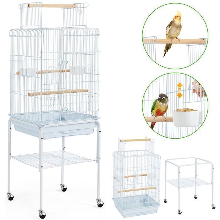 Comparer les prix de Yaheetech Cage Oiseaux Volière Perruche Toit Ouvrable Support Détachable pour Inséparable Calopsitte Canari Mandarin 46 x 46 x 119