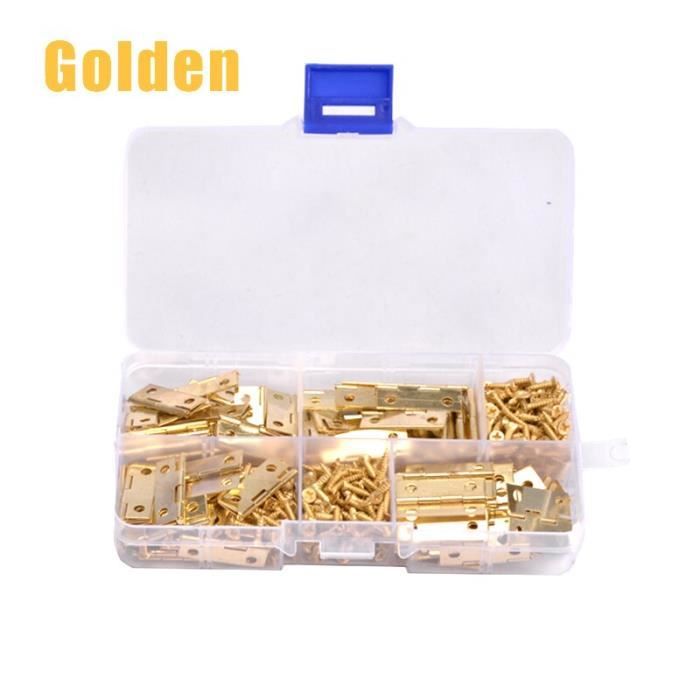 CHARNIERE,GoldenMini charnières à bout avec 100 vis, petites charnières miniatures en Bronze