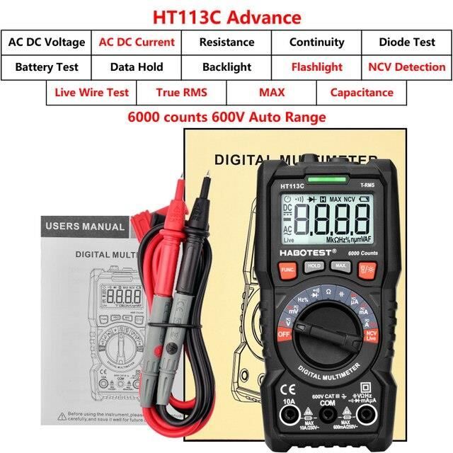 Multimetre,HT113C 600V Advancemultimètre numérique HZ Ohm, capacité
