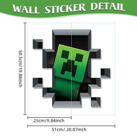 Autocollants Muraux 3D Thème Gamer Pour Chambre Garçon - Stickers Creeper Et Jeux Vidéo - Déco Enfant Et Fête Anniversaire