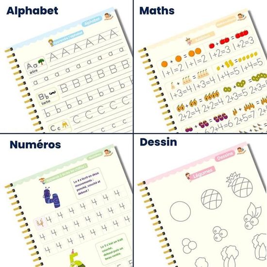 Cahier D'écriture Réutilisable Pour Enfants - Apprendre à écrire, Dessiner Et Compter De 3 à 8 Ans