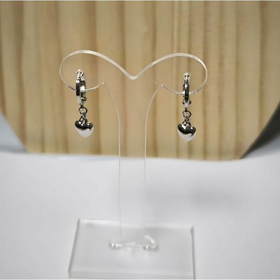 Boucles D'oreilles Matriochka Perles Cubes Nacrés Rouge Cœur - Métal Argenté, Neuf Sans Emballage