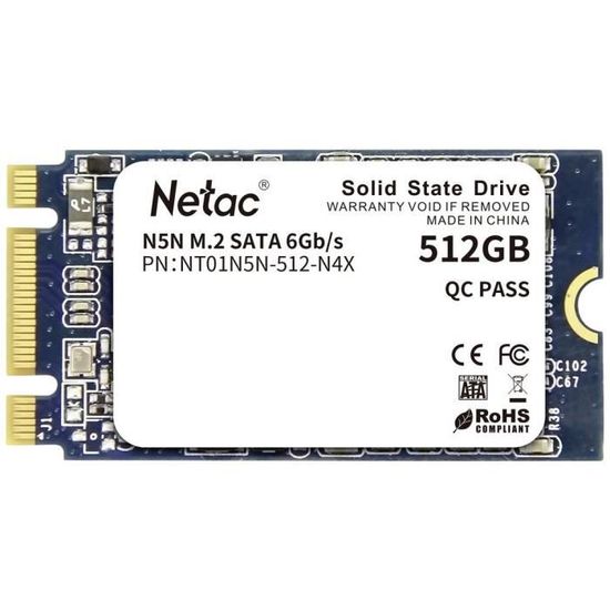 Netac Technology 512 GB SSD interne SATA M.2 2280 SATA 6 Gb/s au détail