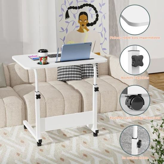 WEI Au-dessus de la Table de lit, bureau à domicile Portable Mobile sur la  canapé roulante roue ordinateur portable bureau - Cdiscount Maison