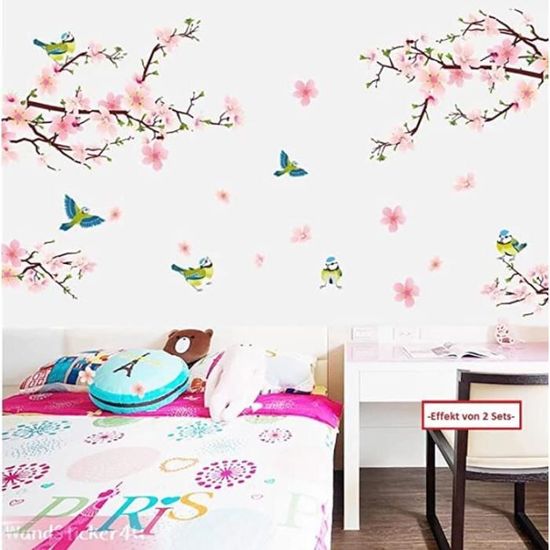 Dww-stickers Muraux Fleurs De Cerisier Avec Papillons Rose Rouge I Sakura  Vigne Floral Branche Arbre Autocollant Sticker Mural Pour Salon Chambre Cui
