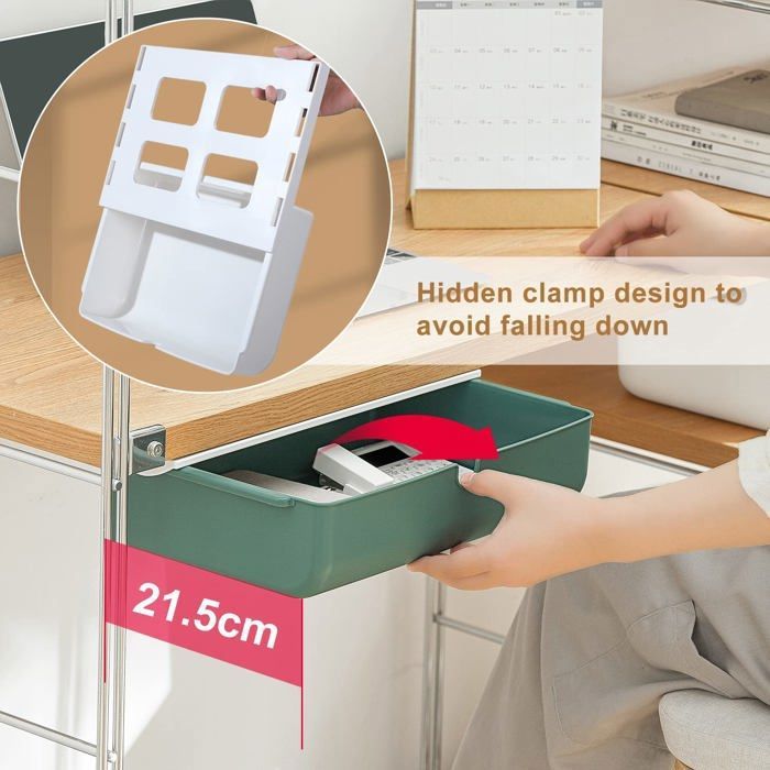 LEMESO 2 Tiroirs Sous Bureau Auto-Adhésifs Blanc - Organiseur De Bureau Cachés 22×15.5×3cm - Rangement Pratique Et Invisible