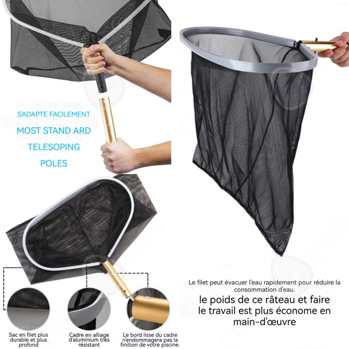 Épuisette De Fond Pour Piscine - Renforcée En Aluminium, Manche Long - Pour Nettoyage Piscine, Retirer Les Débris Du Fond