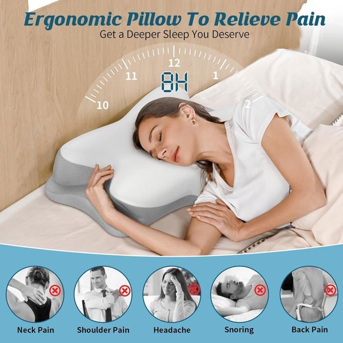 Oreiller Orthopédique Elviros à Mémoire De Forme - Soulage Cervicales - 53,8 Cm