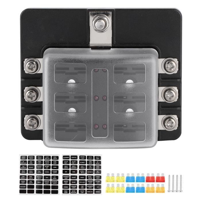 Porte-fusibles Automobile à Boulonner Avec Couvercle - Boîtier Résistant Aux Vibrations - 6 Fusibles Inclus - 11