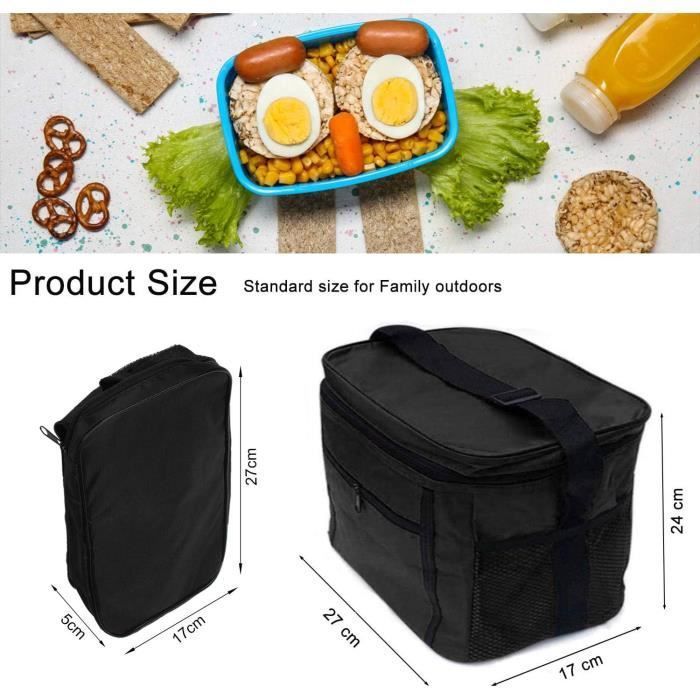 Glaciere Electrique 12v 220v Sinwind Sac Isotherme 10L - Sac Repas Déjeuner Travail École Plage Pique-Nique Noir | Glacière Portable Sac Lunch Isotherme