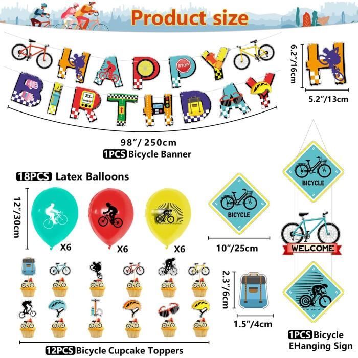 Bannière de fête de vélo, décoration de gâteau en ballon
