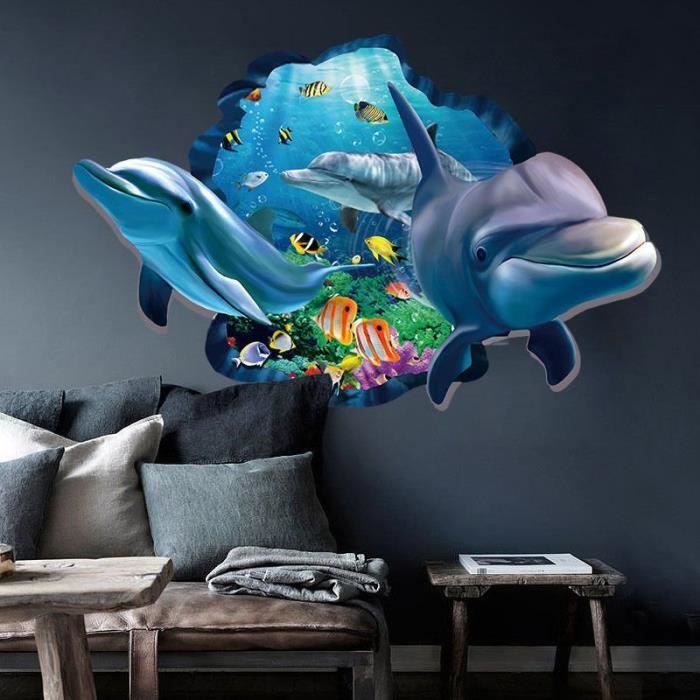 Sticker mural Autocollant 3D océan dauphin - Cdiscount Maison