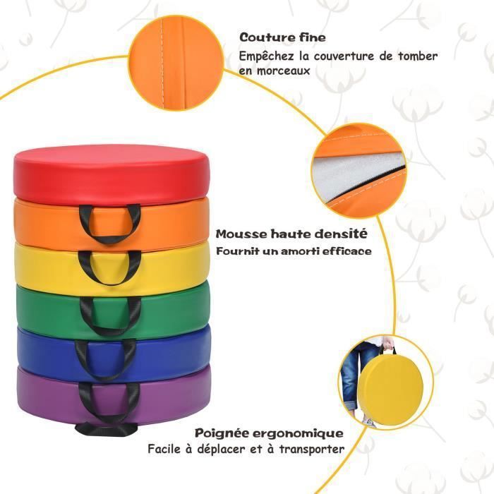 COSTWAY Lot de 6 Coussins de Chaise pour Enfant avec Poignées Portable