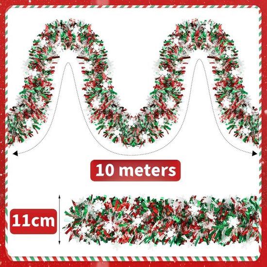 Guirlande De Noël 10 Mètres Avec Bonhomme De Neige - Rouge Et Vert, Fil Métallique Intérieur - Décoration Sapin, Maison, Fêtes