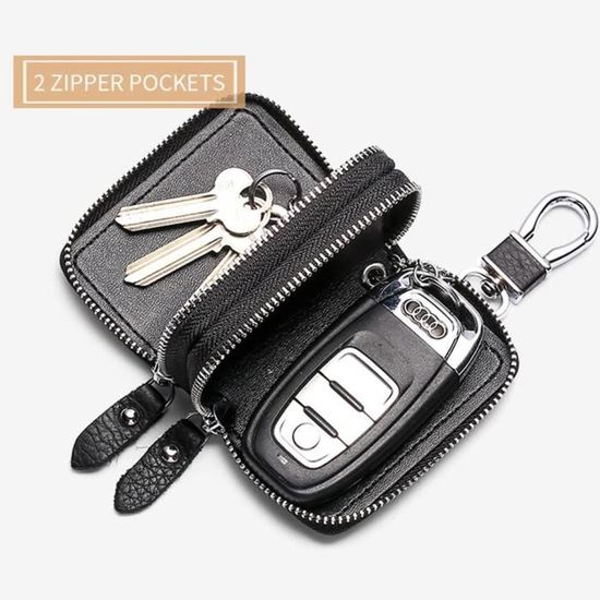 Etui Porte-Clé Cuir,iSpchen pochette porte clef étui à clés de voiture  etuis porte-clés Avec anneau anti-perte Clef Voiture Pochette Porte Clés  Noir