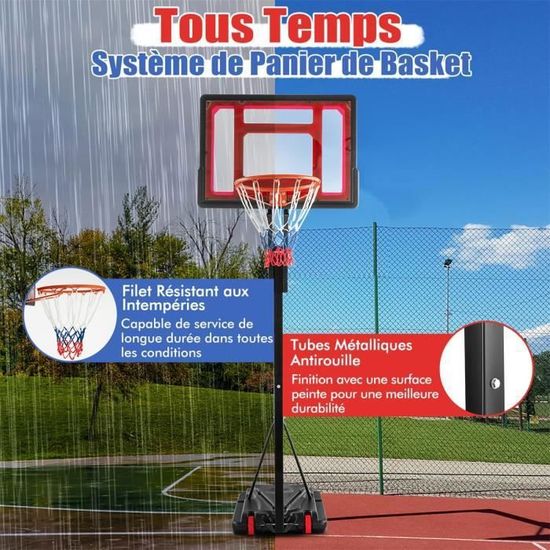 Panier De Basket COSTWAY Hauteur Réglable 155-210cm - Avec Roues Et Base Stable | Pour Enfants Intérieur/Extérieur