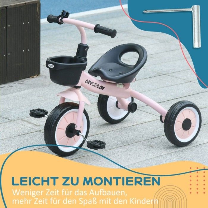 Tricycle Tandem Fiauli Avec Siège Double, Auvent Et Roues Caoutchouc – Pour 2 à 8 Ans – Gris