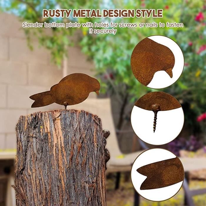 CAINCAY Figurines Oiseaux En Métal Rouillé - Décoration Jardin Extérieur, Statues Oiseaux Avec Vis