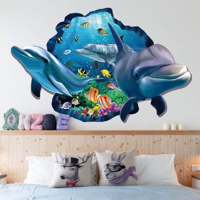 SHEROCHING PVC autocollant carrelage mural 3D papier peint océan dauphin  mignon maison carrelage salle de bain chambre art stickers