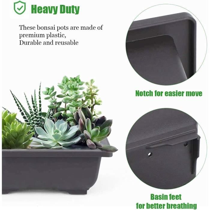 SYITCUN Lot De 5 Pots De Fleurs Rectangulaires Avec Plateau - 22x9x8,5cm Pour Cactus Et Plantes