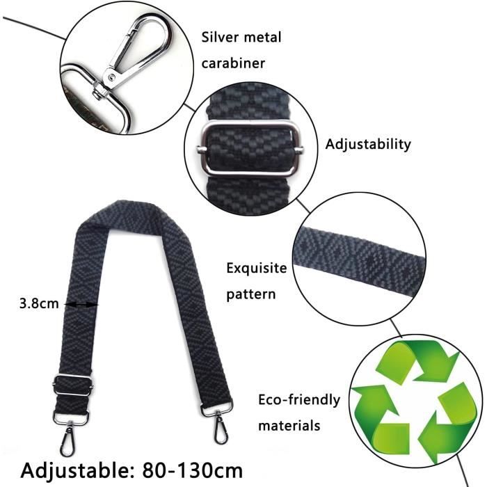 FIHODONE Bandouliere Pour Sac 3.8cm Large Noir,Sangle Sac