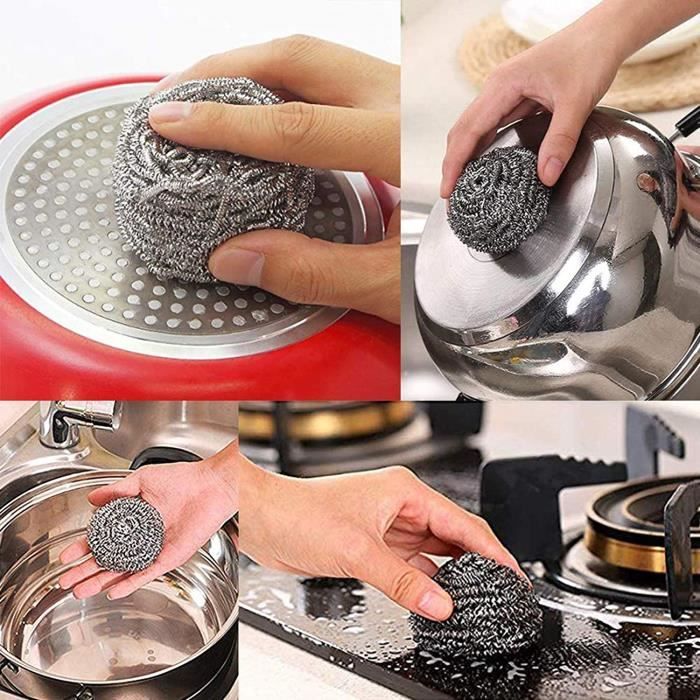 Set De 6 éponges Grattantes En Acier Inoxydable - Pour Plaques, Casseroles, Poêles - Nettoyage Cuisine - 13