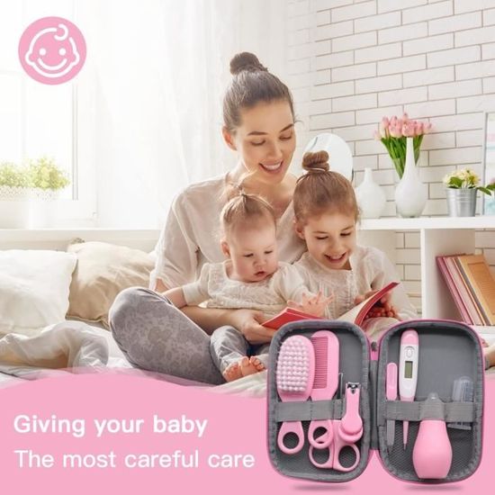 Kit De Toilettage Bébé 8 Pièces - Trousse De Soins Portable Pour Nouveau-né - Bleu Ou Rose
