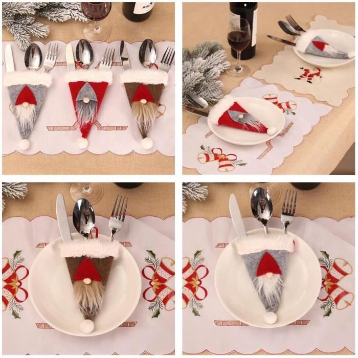 16 Pochettes Porte-couverts De Noël En Feutre - Forme Sapin Rouge Et Vert (17x21 Cm) - Décoration De Table