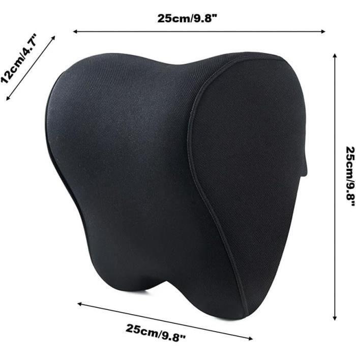 Coussin Appuie-tête Voiture En Cuir PU - Mousse Mémoire De Forme - Noir - Sangles Réglables - Confort Conduite