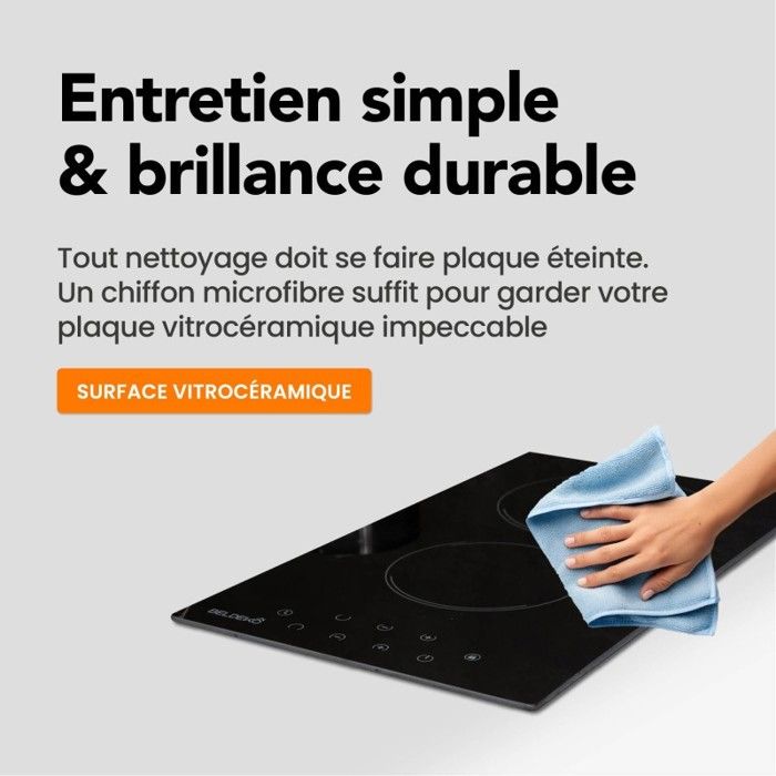 Plaque Vitrocéramique 2 Foyers 3000W - Tactile - 9 Niveaux - Minuterie - Verrou Enfant - Encastrable Ou Portable - 7