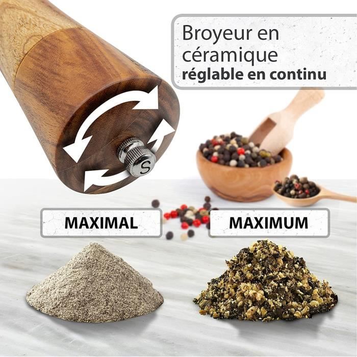 Schwarzwald Spirit Set Moulin à Poivre Et Sel En Bois D'Acacia - 25,5 Cm - Mécanisme Céramique Réglable - Cadeau Cuisine Allemand