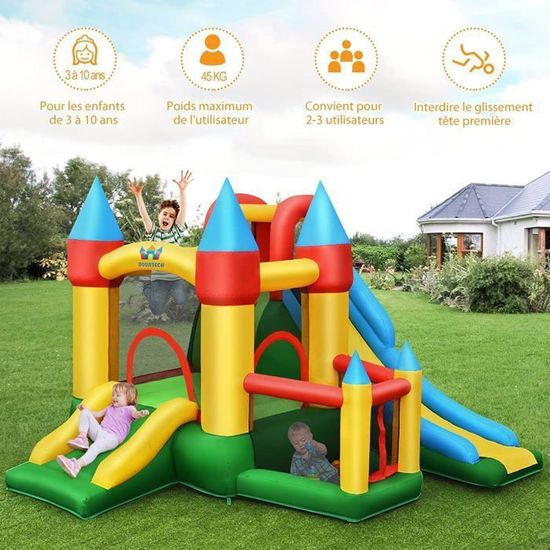 Château Gonflable Pour Enfants Avec Toboggan Zone De Saut Pataugeoire Piscine A Balles Panier De Basket Ball Avec Gonfleur 480 W Château Gonflable Pour Enfants Avec Toboggan Zone De Saut Pataugeoire Piscine A Balles Panier De Basket Ball Avec Gonfleur 480 W